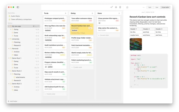 Apple Notes alternative with Kanban Jira swimlanes view