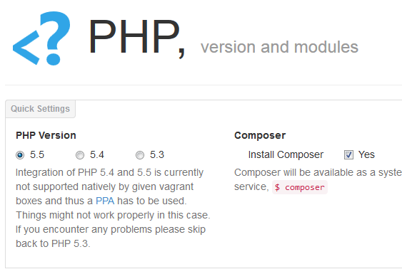 vagrant-puphpet-choose-php-version-composer